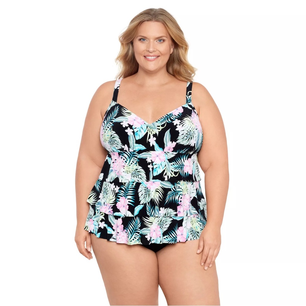 Tropical Flowy Vacation Ready Ruffle One-Piece Swimsuit Women’s Tummy Control